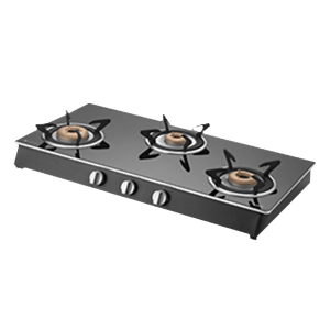 KAFF CTAI773B Toughened Glass Top 3 Burner Automatic Gas Stove (Heavy Duty Pan Support, Black)