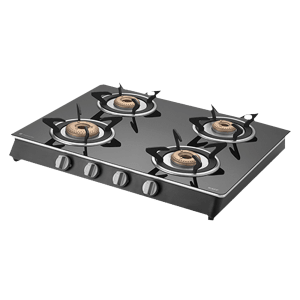 KAFF CTAI 63 4B Toughened Glass Top 4 Burner Automatic Gas Stove (Heavy Duty Pan Support, Black)