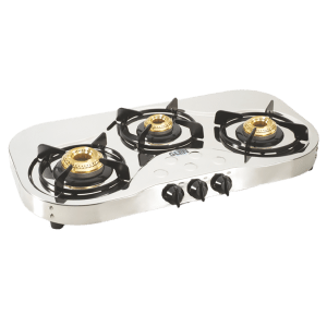 Glen 1035 SS HF BB 3 Burner Manual Gas Stove (360 Degree Revolving Nozzle, Silver)