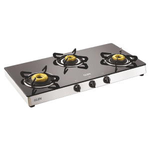 Glen 1038 GT FB Toughened Glass Top 3 Burner Manual Gas Stove (Scratch & Stain Resistant, Silver)