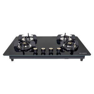 Faber Maxus HT784 CRS BR CI AI Toughened Glass Top 4 Burner Automatic Hob (High Quality Knob, Black)