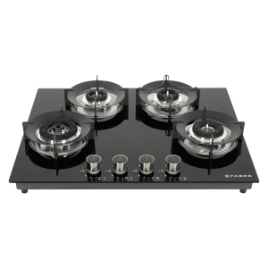 FABER Superia HT654 BR AI Toughened Glass Top 4 Burner Automatic Hob (Black Enameled Pan Support, Black)