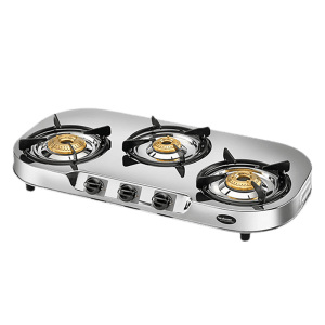 Hindware Festo 3 Burner Manual Gas Stove (Sturdy Pan Support, Silver)