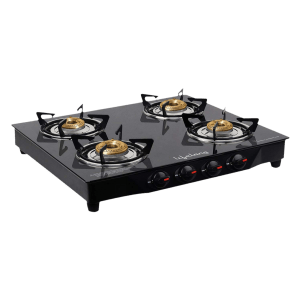 Lifelong LLGS27 Toughened Glass Top 4 Burner Manual Gas Stove (Nylon Knobs, Black)