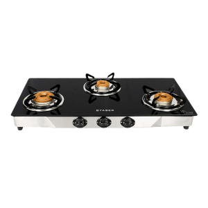 Faber Jumbo 3BB SS Toughened Glass Top 3 Burner Manual Gas Stove (Corrosion Resistance, Black)