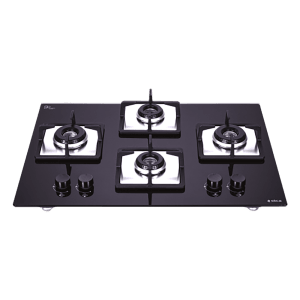 Elica FLEXI HCT 470 DX LOTUS BK DT Toughened Glass Top 4 Burner Automatic Hob (Cast Iron Grid, Black)