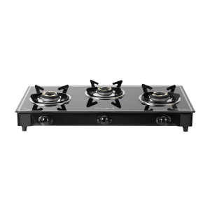 Blowhot Opal Toughened Glass Top 3 Burner Manual Gas Stove (ISI Certified, Black)