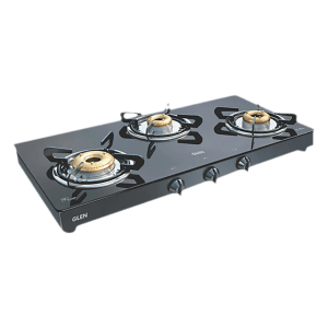 Glen 1033 GT XL FB BL DD AI Toughened Glass Top 3 Burner Automatic Gas Stove (Scratch & Stain Resistant, Black)