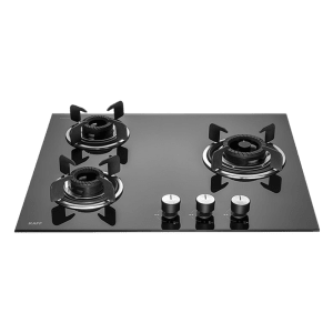 KAFF Crista Tempered Glass Top 3 Burner Automatic Hob (Matte Enamelled Pan Support, Black)