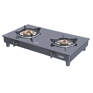 Glen 1020 GT BB BL Toughened Glass Top 2 Burner Manual Gas Stove (360 Degree Revolving Nozzle, Black)