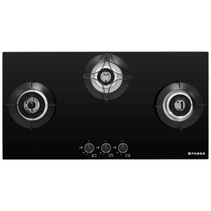 FABER SUPERIA HT903 BR AI Toughened Glass Top 3 Burner Automatic Gas Hob (Fully Concealed Drip Tray, Black)