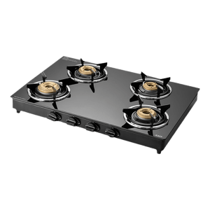 KAFF CTC694B Toughened Glass Top 4 Burner Manual Gas Stove (Matte Enamelled Pan Support, Black)