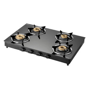 KAFF CTC694BAI Toughened Glass Top 4 Burner Automatic Gas Stove (Matte Enamelled Pan Support, Black)