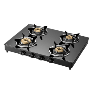 KAFF CTC634B Toughened Glass Top 4 Burner Manual Gas Stove (Matte Enamelled Pan Support, Black)