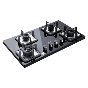 Crompton SuperSlim Toughened Glass Top 4 Burner Automatic Hob (Heat Resistant Metal Knob, Midnight Black)