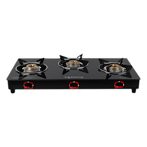 Lifelong LLGS23 Toughened Glass Top 3 Burner Manual Gas Stove (Anti-Skid Feet, Black)