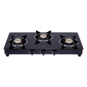 Elica 703 CT VETRO SS Toughened Glass Top 3 Burner Manual Gas Stove (Round Euro Coated Grid, Black)