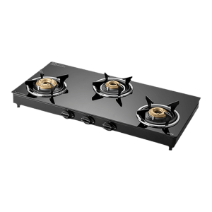 KAFF CTC773BAI Toughened Glass Top 3 Burner Automatic Gas Stove (Matte Enamelled Pan Support, Black)