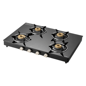 KAFF CTE694B Toughened Glass Top 4 Burner Manual Gas Stove (Matte Enamelled Pan Support, Black)