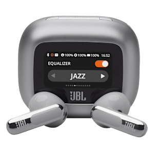 JBL Live Flex 3 TWS Earbuds with Adaptive Noise Cancellation (IP54 Water Resistant, Touchscreen Display, Silver)