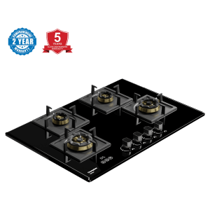 Crompton Optime Toughened Glass Top 4 Burner Automatic Hob (3D Flame Technology, Midnight Black)