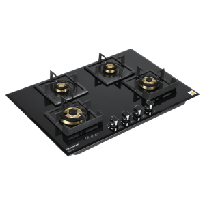 Crompton Optime Toughened Glass Top 4 Burner Automatic Hob (3D Flame Technology, Midnight Black)