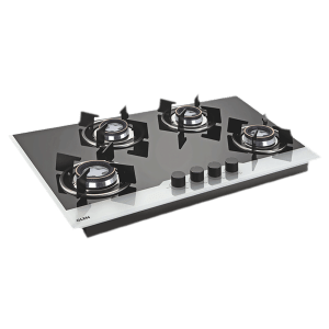 Glen 1074 HT BW Toughened Glass Top 4 Burner Automatic Electric Hob (Battery Operated, Black/White)