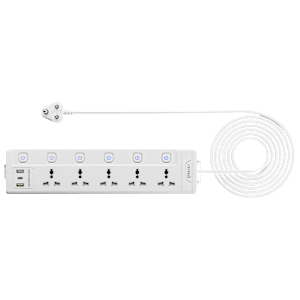 Croma 6 Amps 5 Sockets Surge Protector (2 Meters, Child Safety Shutters, White)