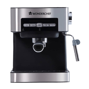 WONDERCHEF Regalia 800 Watt 2 Cups Semi-Automatic Espresso, Cappuccino, Latte, Macchiato & Ristretto Coffee Maker with Anti Slip Base (Steel)