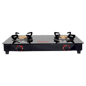 Butterfly Wave Toughened Glass Top 2 Burner Manual Gas Stove (Rust Free Pan Stand, Black)