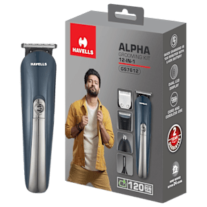 HAVELLS Alpha 12-in-1 Rechargeable Cordless Dry Trimmer for Beard, Body & Hair with 8 Length Settings for Men (120mins Runtime, Fast Charging, Blue)