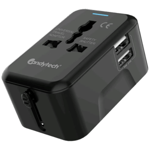 Candytech Travel Adapter (With Dual USB Port, CT-C10, Black)