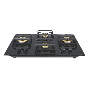 Elica Flexi Pro FB 4B 70 MT DX Glass Top 4 Burner Automatic Hob (Round Metallic Knob, Black)