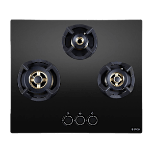 Elica CLASSIC FLEXI FB MFC 3B 60 MT Toughened Glass Top 3 Burner Automatic Electric Hob (Round Metallic Knob, Black)