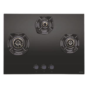 Elica CLASSIC AB MFC 3B 70 MT Glass Top 3 Burner Automatic Electric Hob (Round Metallic Knob, Black)