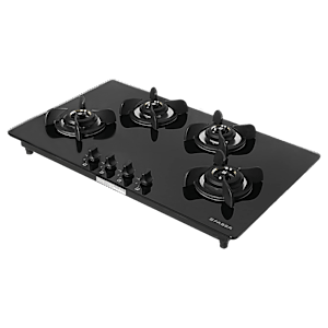 Faber Ultima Plus HT904 CRS BR CI AI Toughened Glass Top 4 Burner Automatic Electric Hob (Premium Quality Knob, Black)