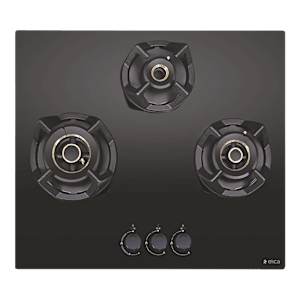 Elica CLASSIC AB MFC 3B 60 MT Glass Top 3 Burner Automatic Electric Hob (Round Metallic Knob, Black)