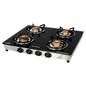 Faber Jumbo 4BB SS Toughened Glass Top 4 Burner Manual Gas Stove (Corrosion Resistance, Black)