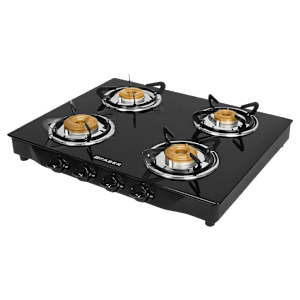 Faber Jumbo 4BB BK AI Toughened Glass Top 4 Burner Automatic Gas Stove (Corrosion Resistance, Black)