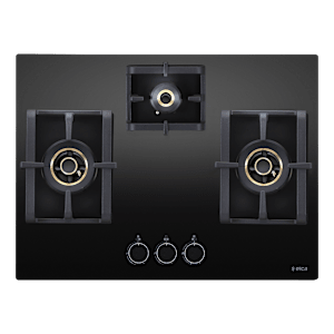 Elica PRO AB MFC 3B 70 DX Glass Top 3 Burner Automatic Electric Hob (Round Metallic Knob, Black)