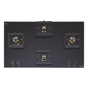 Elica Flexi Pro FB 4B 91 MT DX Glass Top 4 Burner Automatic Electric Hob (Round Metallic Knob, Black)