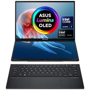 ASUS Zenbook Duo Intel Core Ultra 7 Touchscreen Thin & Light Laptop (32GB, 1TB SSD, Windows 11, MS Office, 14 inch Full HD OLED Display MS Office 2021, Inkwell Gray, 1.65 KG)