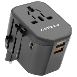 ambrane ATA-01 3 Plugs Travel Adapter (With USB Port, Black)