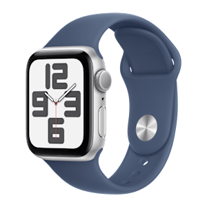 Apple Watch SE GPS with Denim Sport Band - S/M (40mm Retina LTPO OLED Display, Silver Aluminium Case)