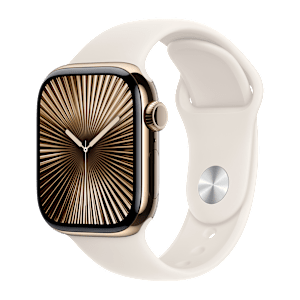 Apple Watch Series 10 GPS+Cellular with Sport Band - M/L (42mm Retina LTPO3 OLED Display, Gold Titanium Case)