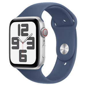 Apple Watch SE GPS+Cellular with Denim Sport Band - S/M (44mm Retina LTPO OLED Display, Silver Aluminium Case)