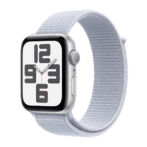 Apple Watch SE GPS with Blue Cloud Sport Loop (44mm Retina LTPO OLED Display, Silver Aluminium Case)