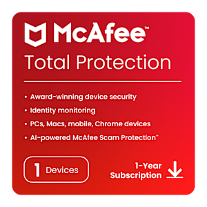 McAfee Total Protection Security Antivirus (1 Device, 1 Year, MTP1U1Y)