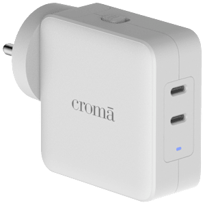 Croma 65W Type C 2-Port Fast Charger (Adapter Only, Advance GaN Technology, White)