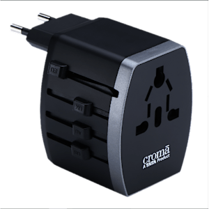 Croma 4 Plugs Travel Adapter (Over Current Protection, Black)